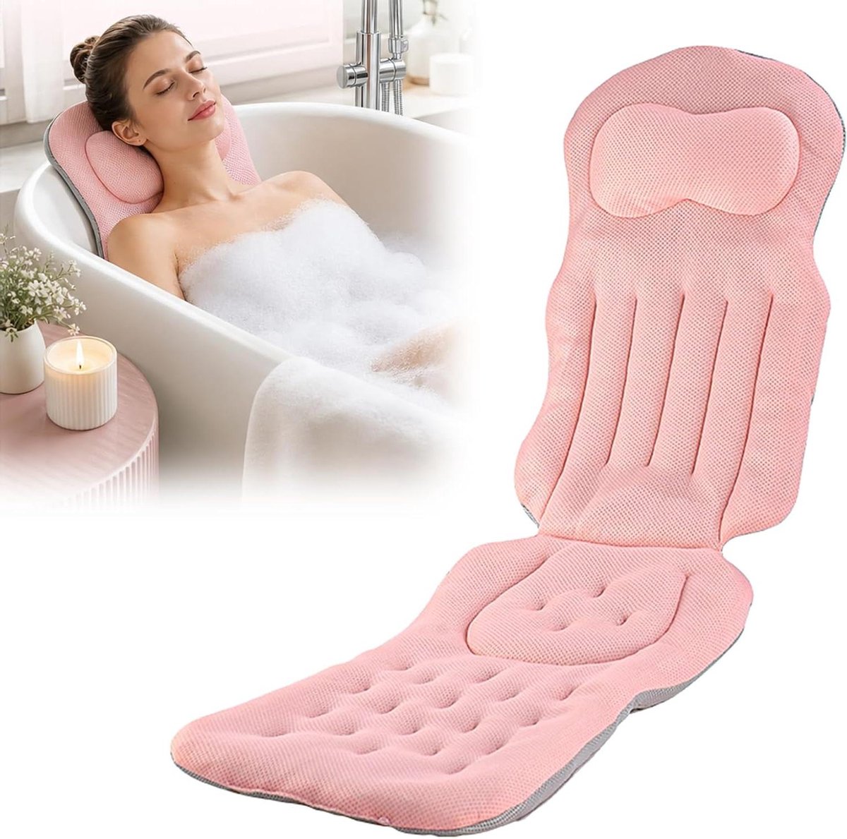 Badkussen Lichaam - Badmat Kussen - Ontspannen Baden - 4D Mesh Materiaal - 129 x 38 cm - Roze