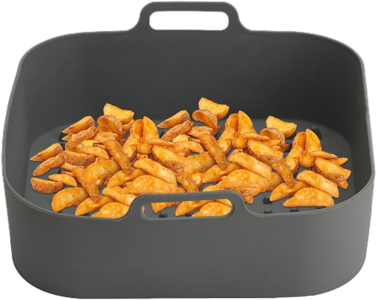 Airfryer Siliconen Mand - Airfryer Bakvorm Herbruikbaar - Gezond Koken - Olie Scheidende Groeven - 20x20x6 cm - Grijs