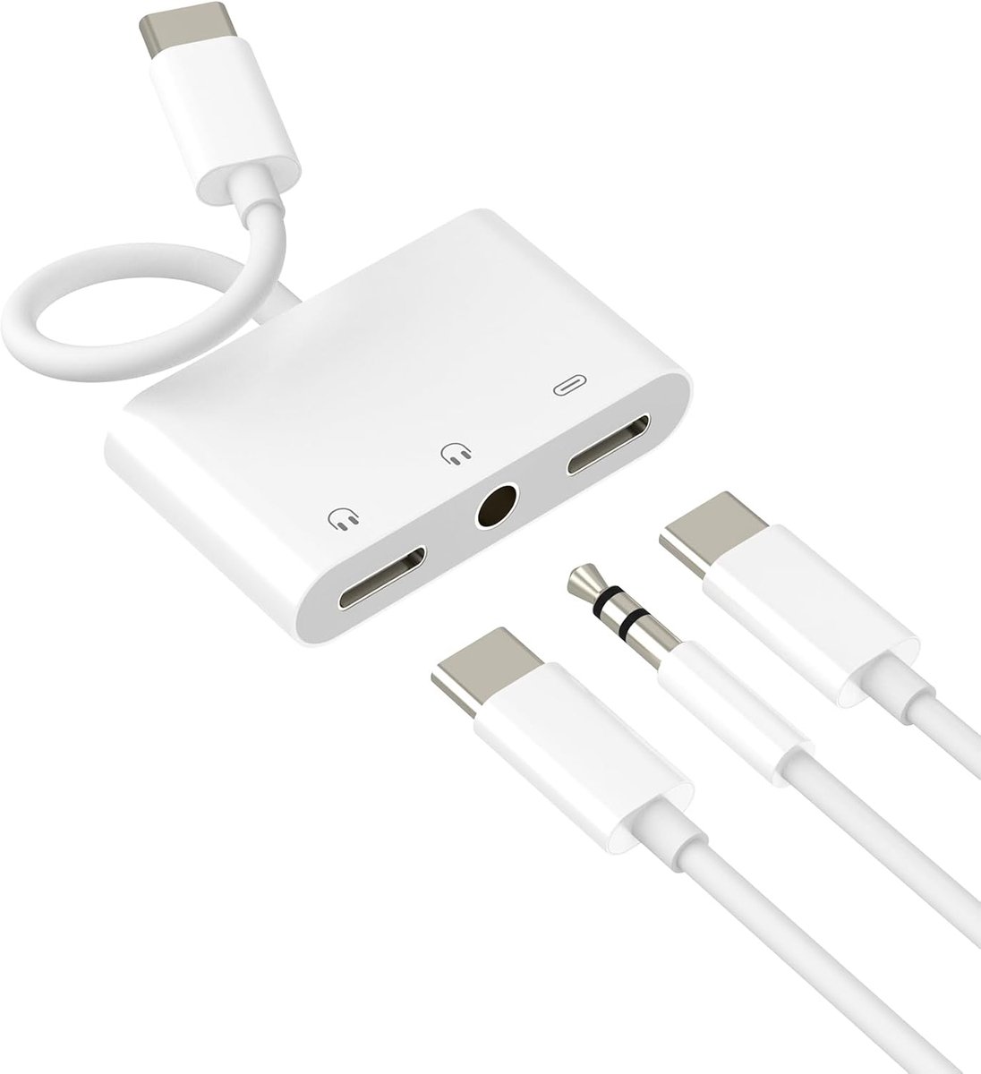 SnelShoppen - USB C naar Jack Adapter 3.5mm Hoofdtelefoon (3 in 1) Verbinding Oplader voor iPhone 16 15 Pro Compatibel met Samsung Type C Audio Kabel