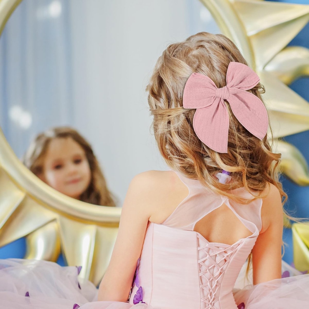 Set van 4 Haarstrikken voor Meisjes, Baby Haarclips en Haaraccessoires in Roze voor Feestjes en Dagelijks Gebruik
