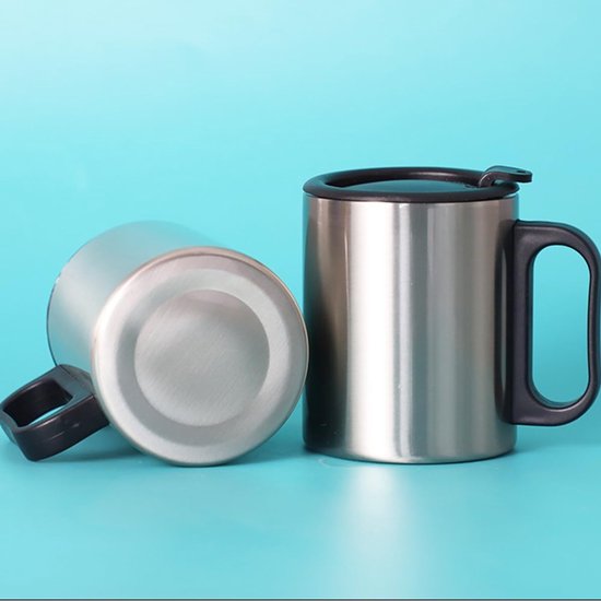Koffiemokken RVS - Thermo bekers - Dranken warm houden - Dubbelwandige isolatie - 300 ml - Zilver — afbeelding 3