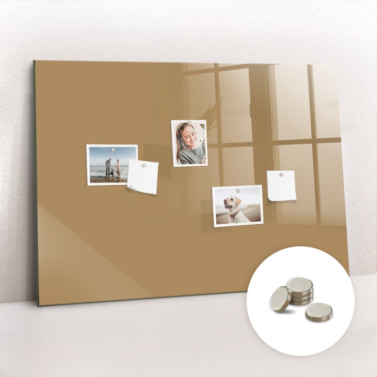 Tulup Glassboard - Donkerbeige kleur Magneetbord - 100 cm x 70 cm - Memobord Glas - Design Memobord - Magnetisch Wandbord Beige - Inclusief Gratis Magneten - Magneetbord Muur - Magnetic Board