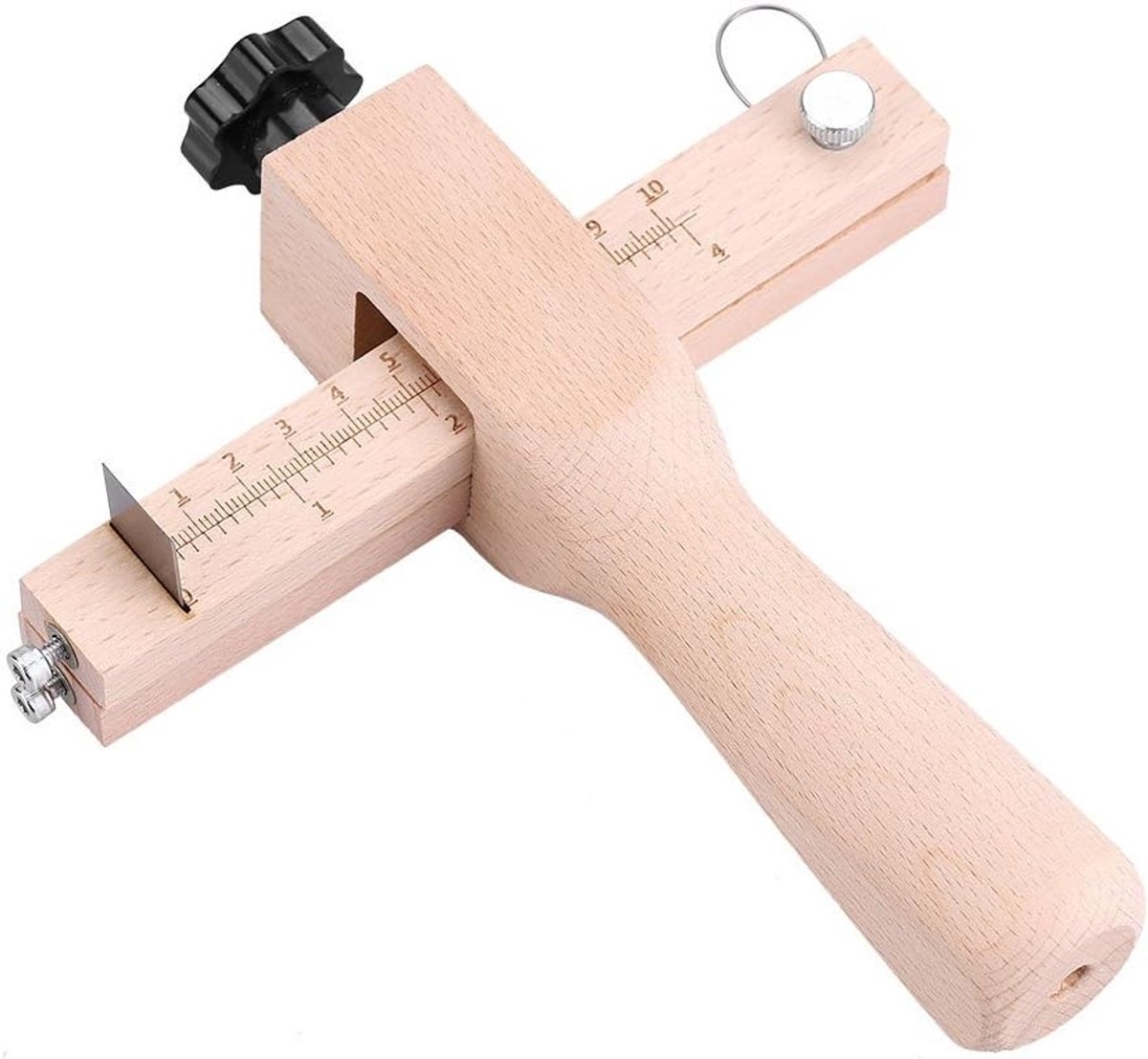 SnelShoppen - Verstelbare Houten Leerband Cutter - Handgereedschap voor Leerbewerking met 5 Vervangbare Snijbladen - Ideaal voor Leren Accessoires en