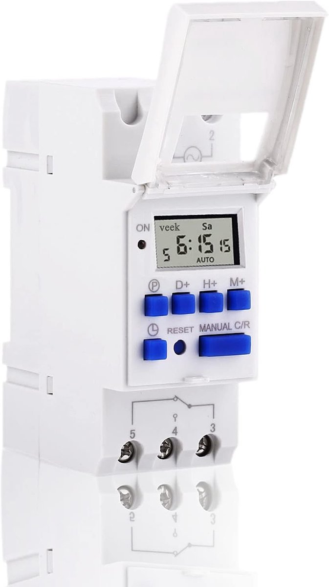 Thijox - Digitale Programmeerbare Timer met LCD-Display, Wekelijkse Tijdschakelaar, 16 In- en 16 Uit, 12V, Ideaal voor Tuin, Keuken, Camping en Feeste