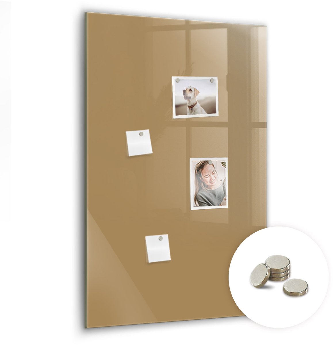 Coloray Glazen Magneetbord - Magnetisch Bord Goudgele kleur - 60x90 cm - Beige Magneetbord - Magnetic Board - Woonkamer Decoratie