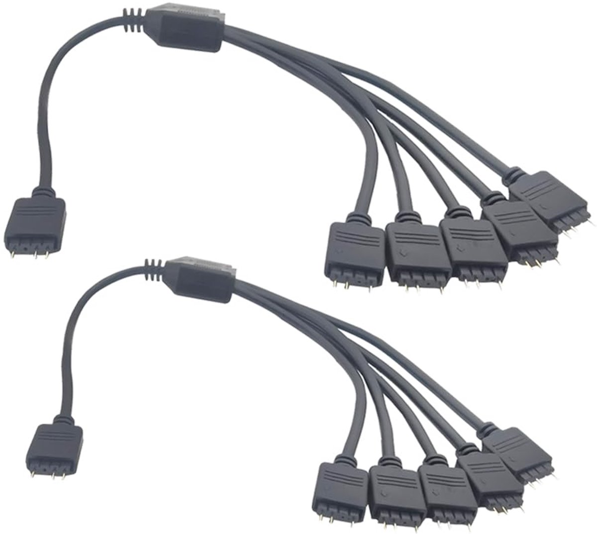 SnelShoppen - 2pcs 30cm Zwarte Adresserbare ARGB LED Verlengkabel 1 naar 5 RGB LED Y Verdeel kabel 3 Pin SM JST Plug voor PC RGB ADD Header