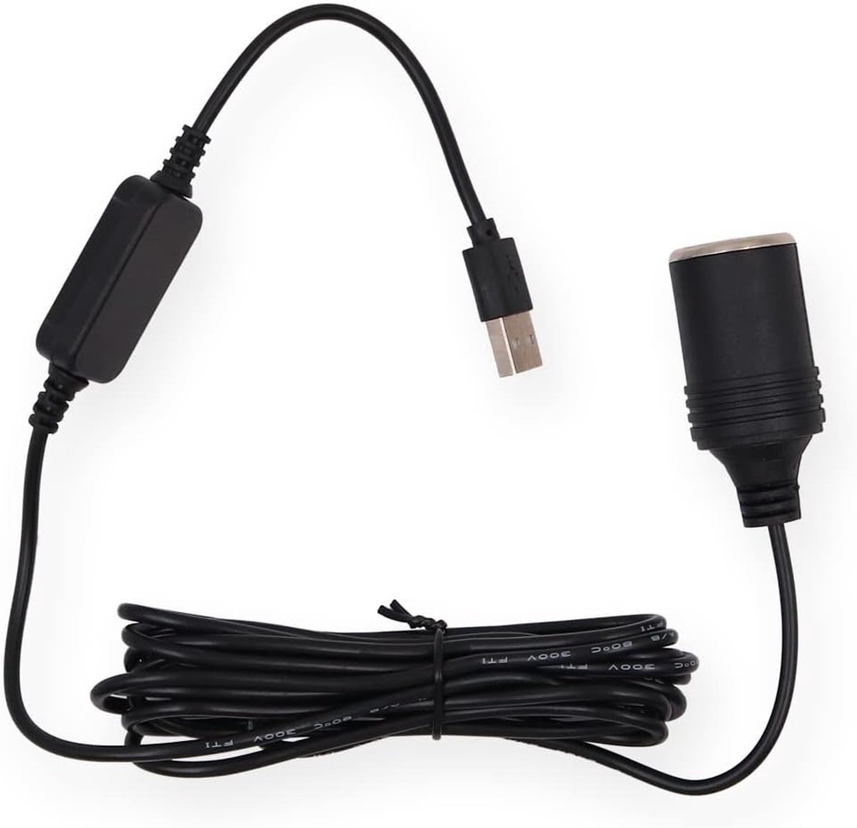 SnelShoppen - USB Poort naar 12V Auto Sigarettenaansteker Adapter Kabel voor Dashcam, GPS, Compact en Duurzaam, Ideaal voor Reizen