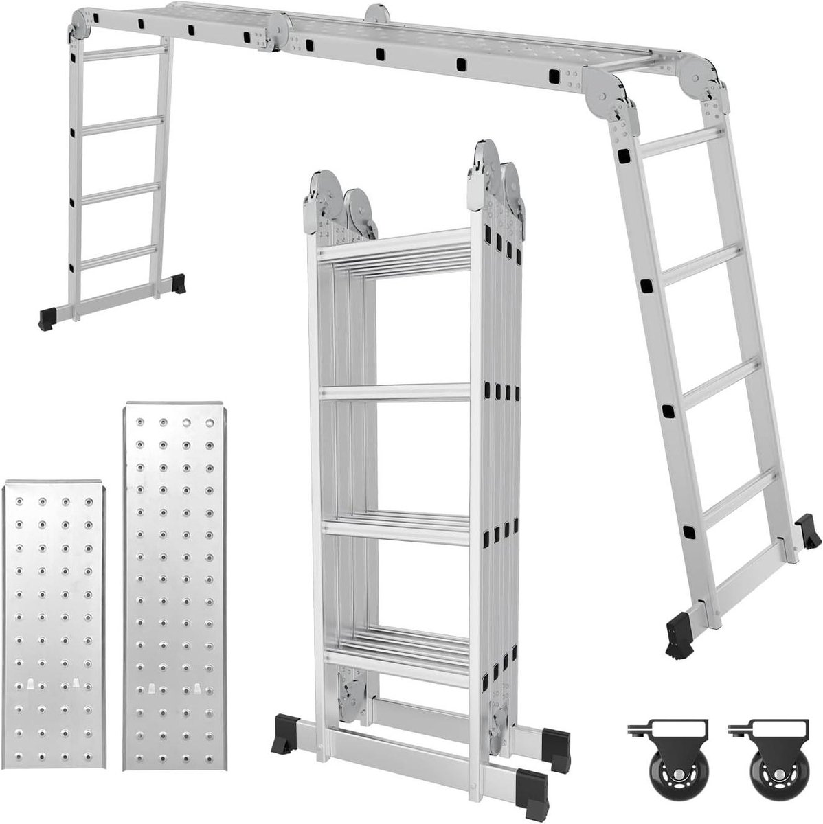 Multifunctionele ladder - Klusladder Werkplatform - Veilig Klussen - Met Werkplatform - 468 m - Zilver
