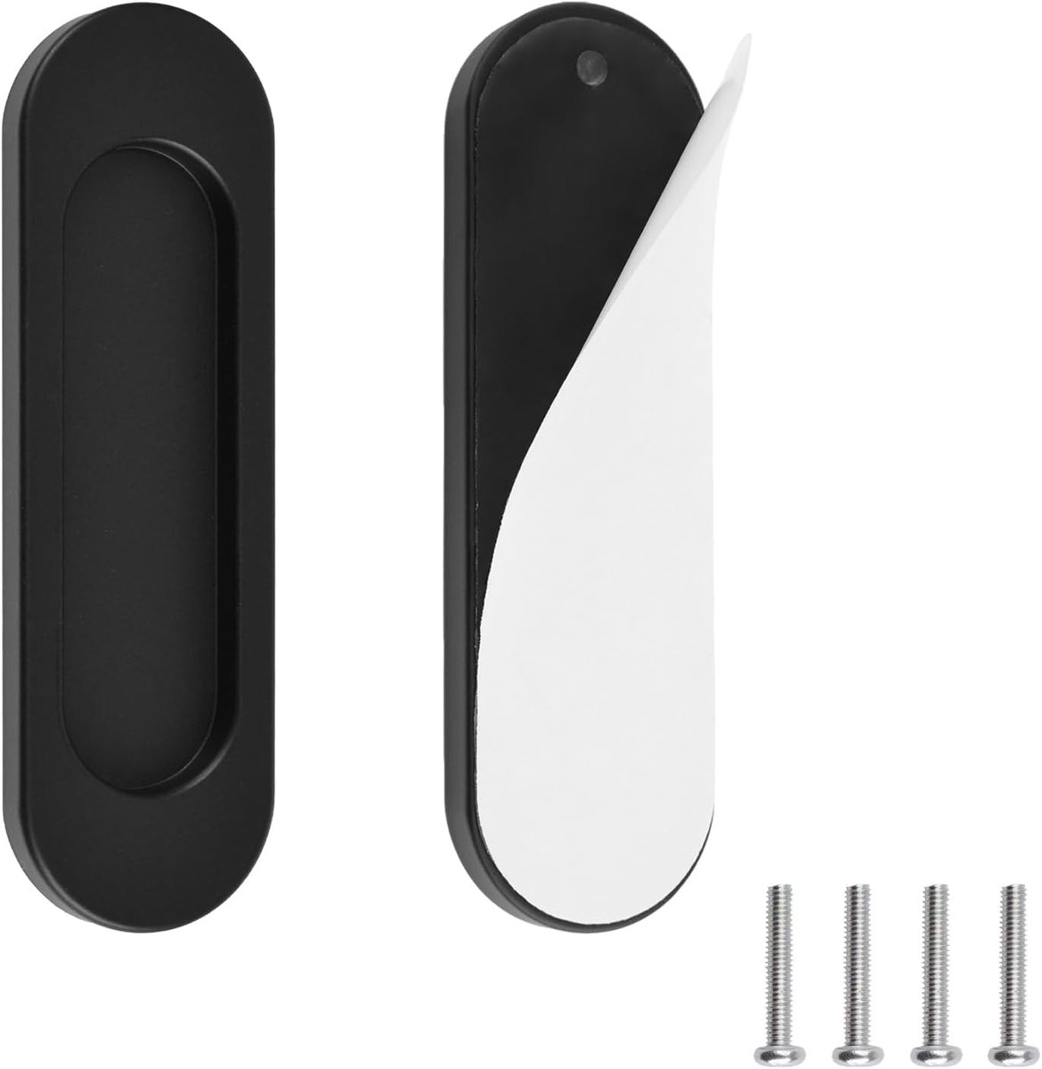 SnelShoppen - 2 Stuks Zelfklevende Ovale Deurtrekkers Aluminium Legering Flush Handgrepen voor Schuifdeuren, Ramen en Kasten (Matte Zwart 100mm)