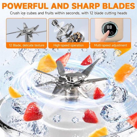 Draagbare Blender - Mixer To Go - Verse Drankjes Maken - 12-Blads Systeem - 700 ml - Beige — afbeelding 2