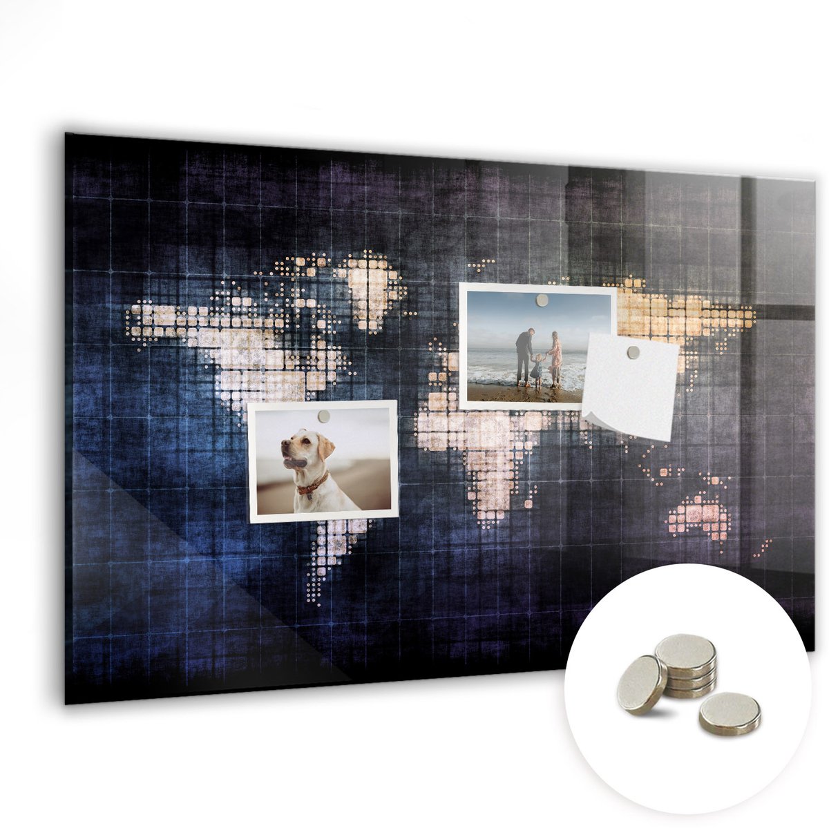 Coloray Glazen Magneetbord - Magnetisch Bord Abstracte wereldkaart - 60x40 cm - Zwart-wit Magneetbord - Magnetic Board - Magneetbord Design