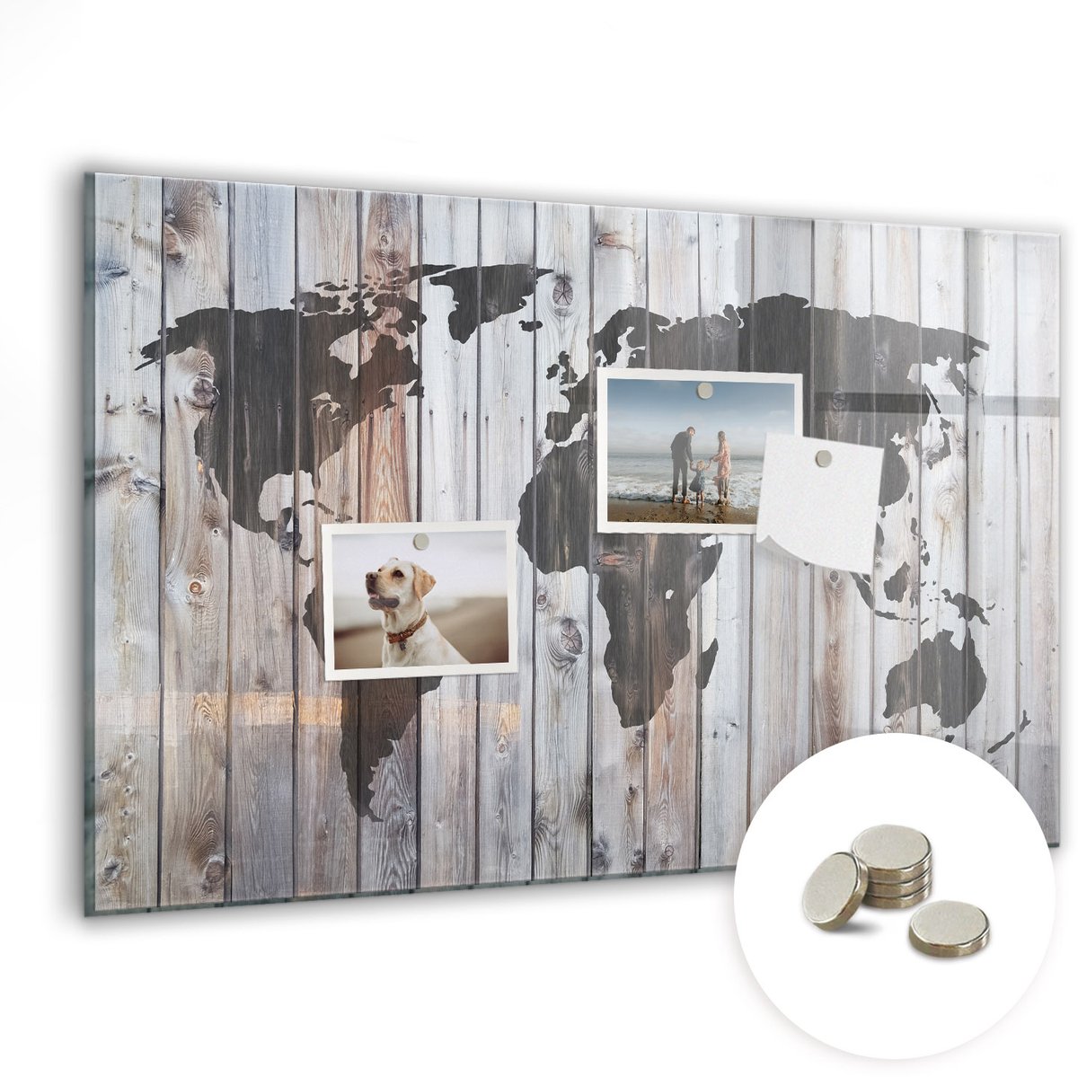 Coloray Glazen Magneetbord - Magnetisch Bord De wereld op board. - 60x40 cm - Zwart-wit Magneetbord - Magnetic Board - Magnetisch Wandbord