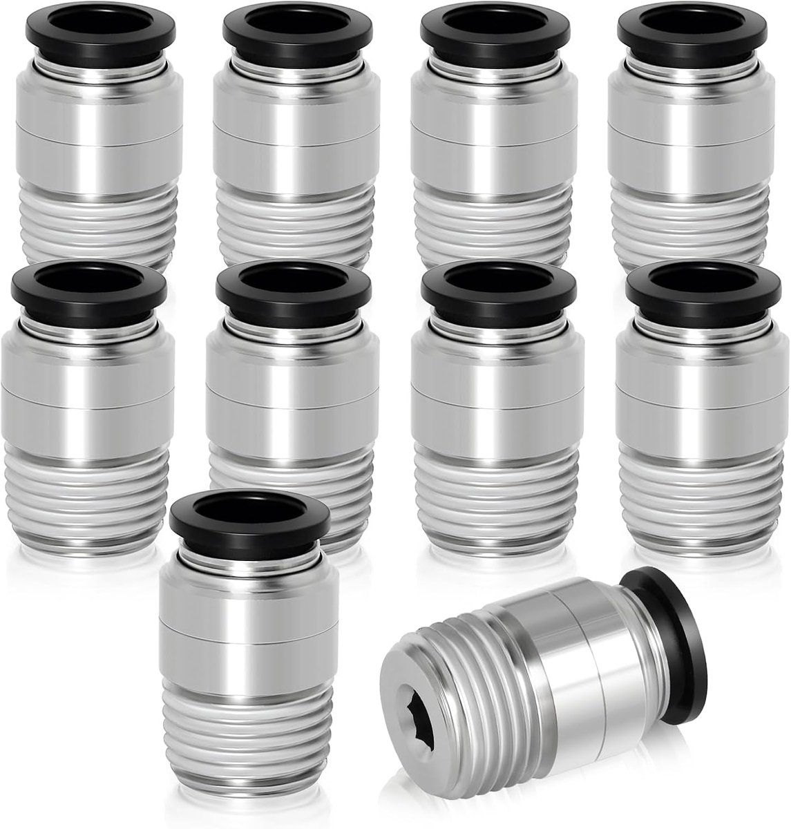 SnelShoppen - 10 stuks 6mm Buizen OD x 1/8" BSP Fittingen, Koper Nikkel Geplated Pneumatische Aansluitingen, Robuust en Duurzaam, Voor Diverse Toepass