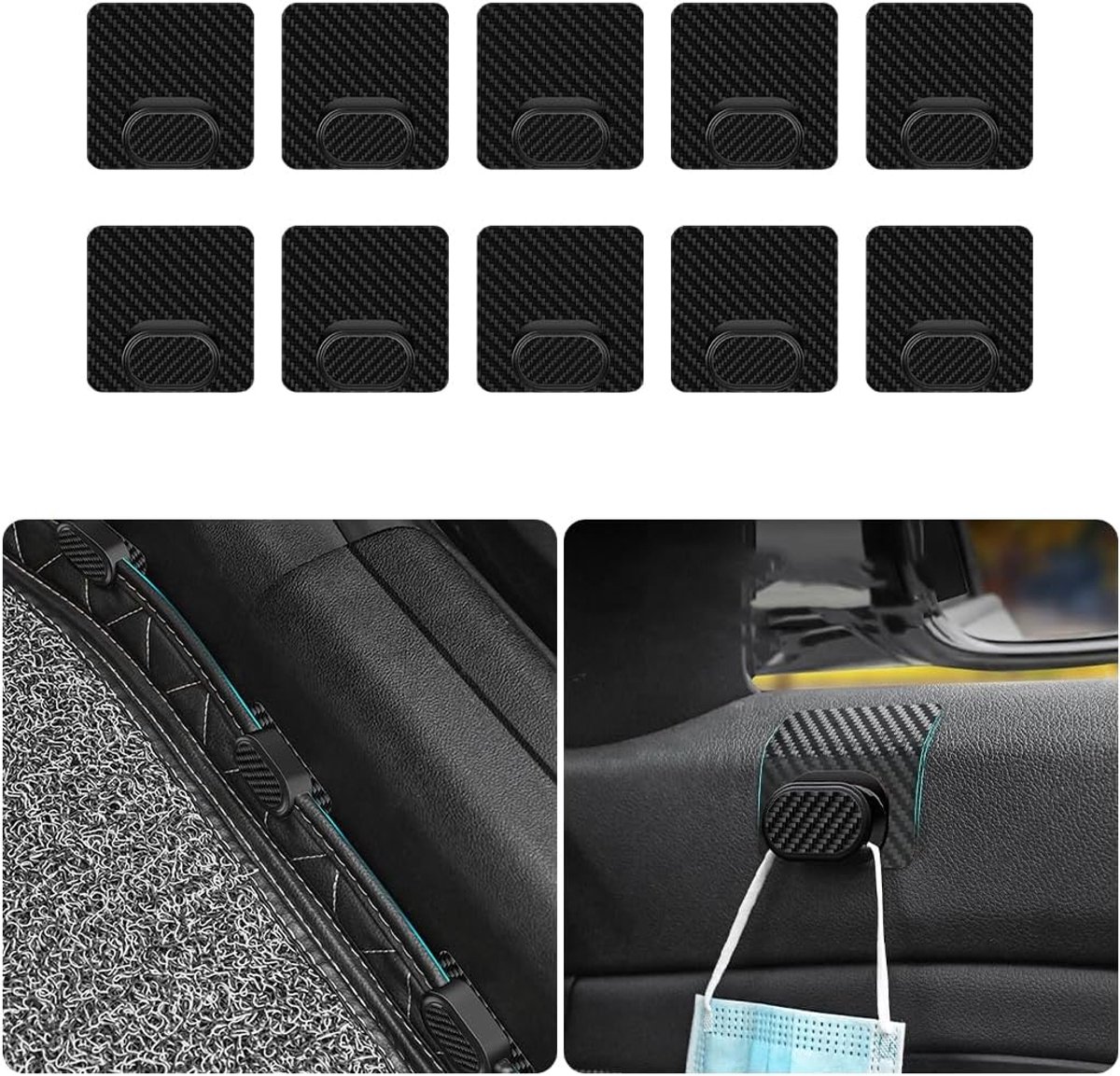 SnelShoppen - JNNJ Clips voor Autovloermatten, Vloerkleden, Voetmatten, Bevestigingsclips, Transparante Zelfklevende Clips, 10 Stuks, Hoogwaardige PVC