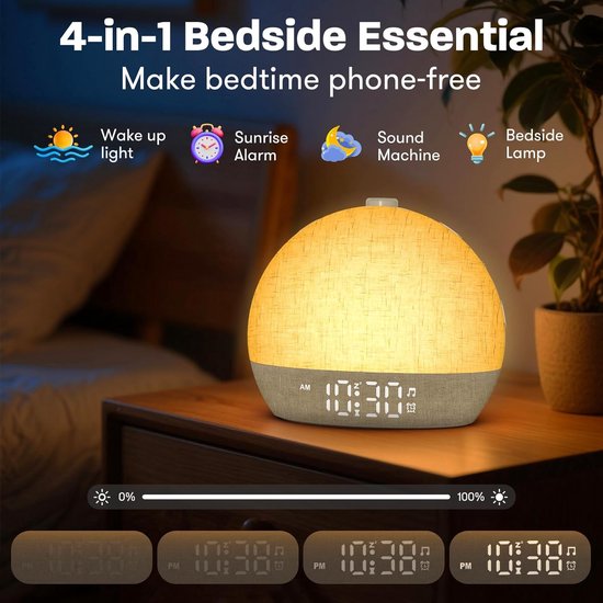 Wekker met Licht - Sunrise Simulator - Zacht Ontwaken - 30 Natuurgeluiden - Standaard - Geel — afbeelding 4