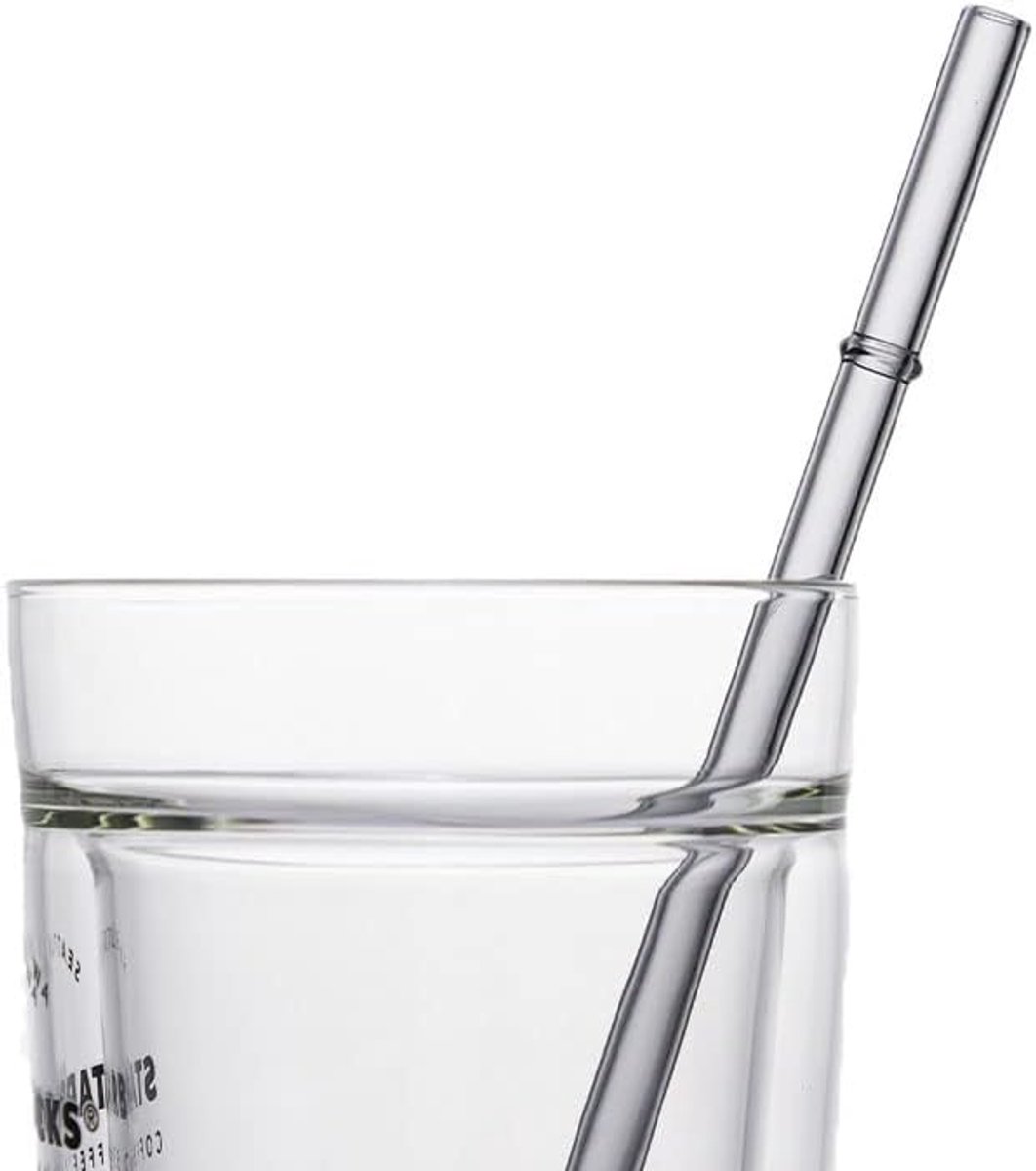 SnelShoppen - 7 Stuks Herbruikbare Glazen Rietjes - Translucente Drinkbuizen van 8mm - Hoog Borosilicaat Glas - Geschikt voor Koude en Warme Dranken -