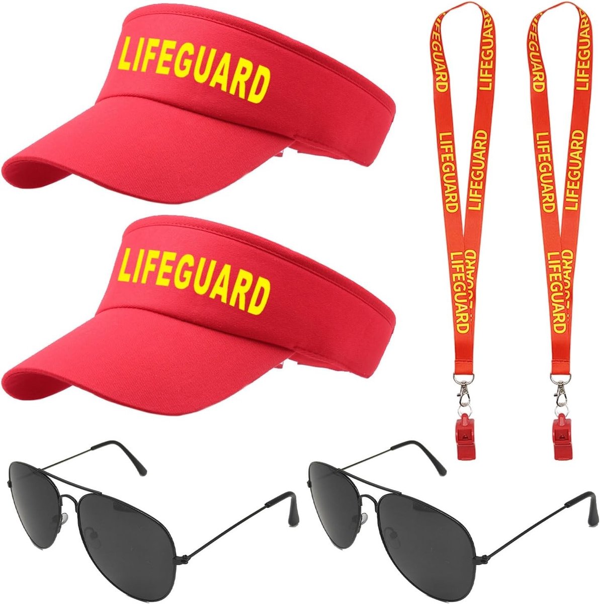 Compleet Lifeguard Kostuum Set met Verstelbare Zonnehoed, Fluit en Zonnebril voor Mannen en Vrouwen, Perfect voor Zwembadfeesten en Strandactiviteiten