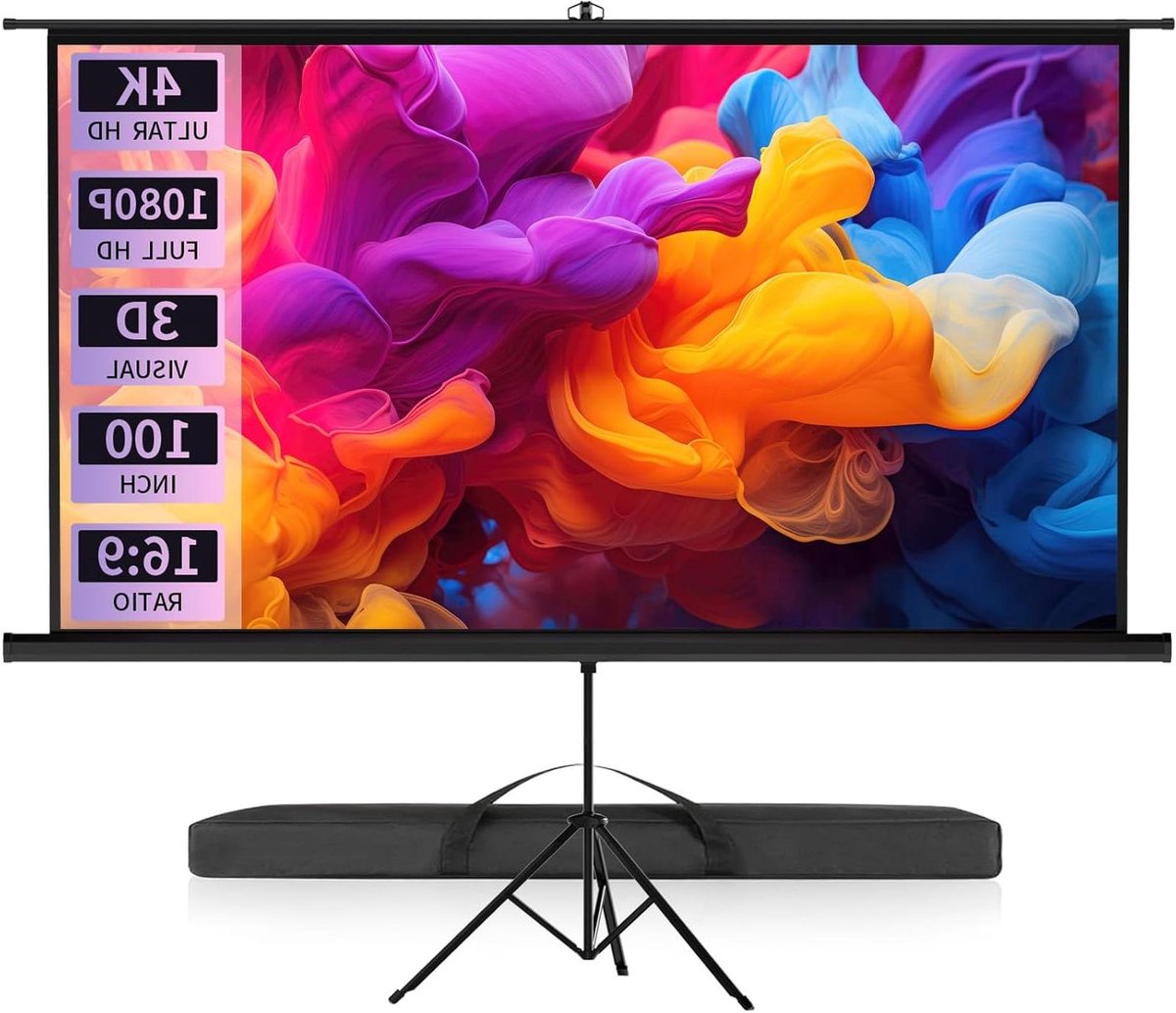 Projectiescherm met statief - Beamerscherm HD - Thuisbioscoop creëren - In hoogte verstelbaar - 100 inch 16:9 - Mat