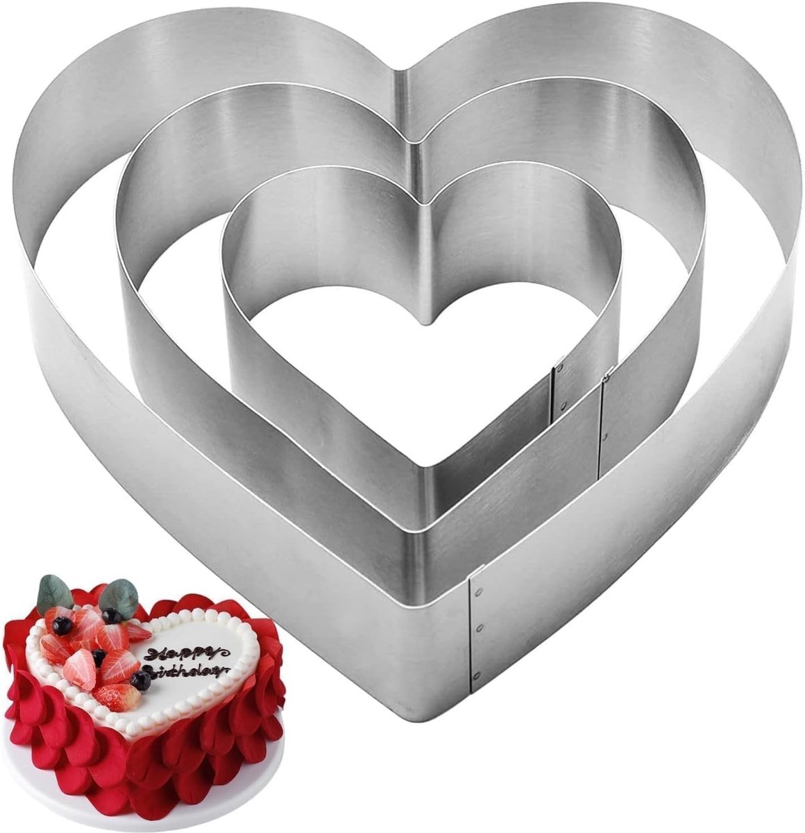 Set of 3 Heart Cutters, 10 cm, Stainless Steel, Metal Cookie Cutters, Cake Cutters, Pastry Cutters for Scones - ShopVlot