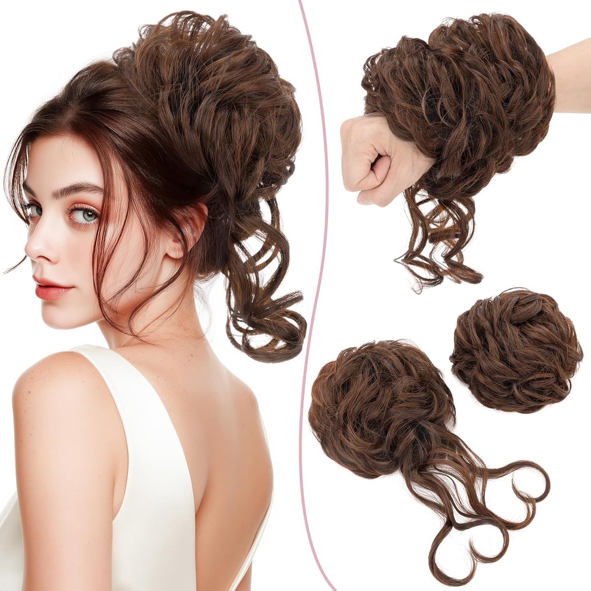 SnelShoppen - 2 Stuks Haarstuk met Elastische Band, Haaraccessoires Haarextensions voor Poniestek, Vlecht en Updo Kapsels #2/30, 100% Synthetisch, War