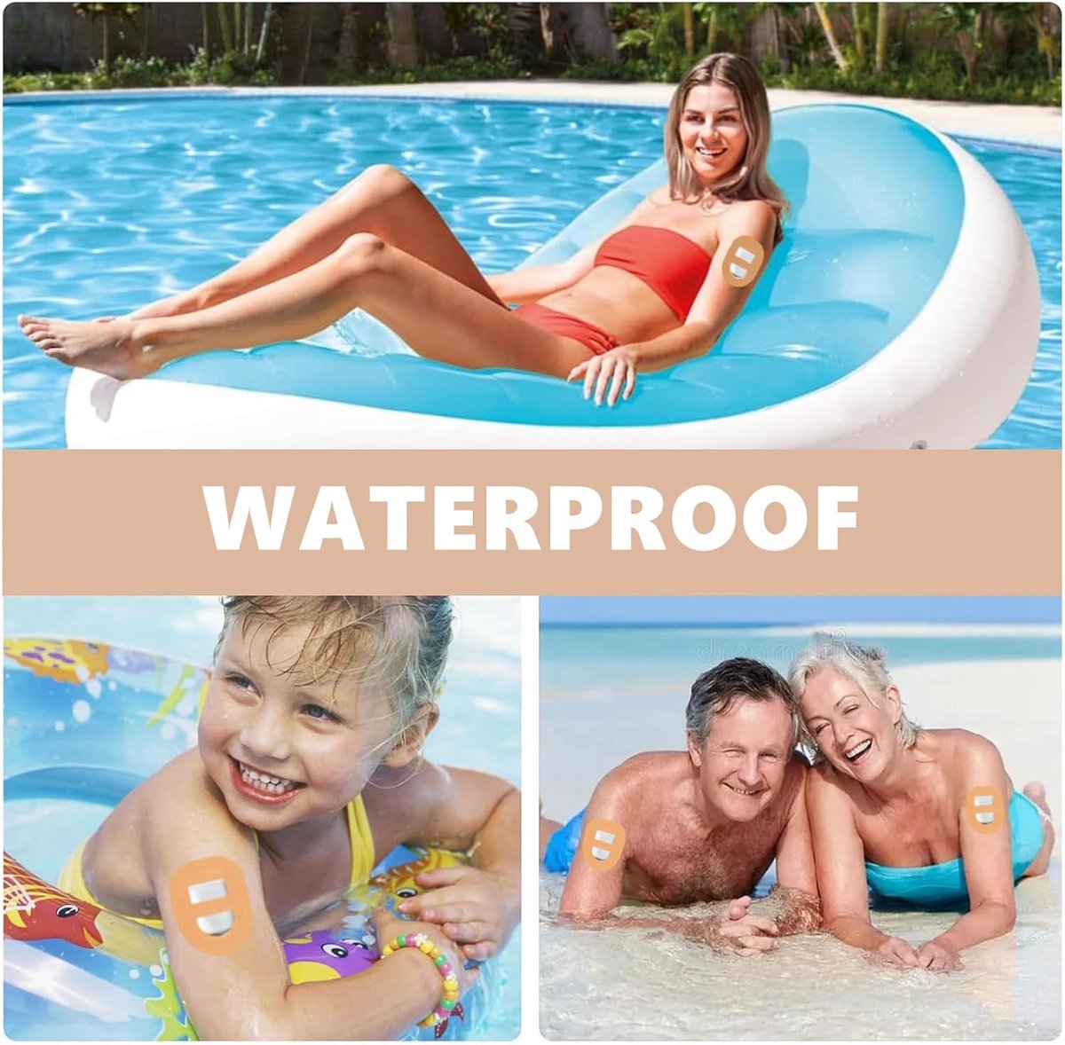 SnelShoppen - 30 Pack Waterdichte Patches voor Omnipod met Gat in het Midden, Ademend, Voorkomt Uitscheuren tijdens Zwemmen en Sporten (Beige)