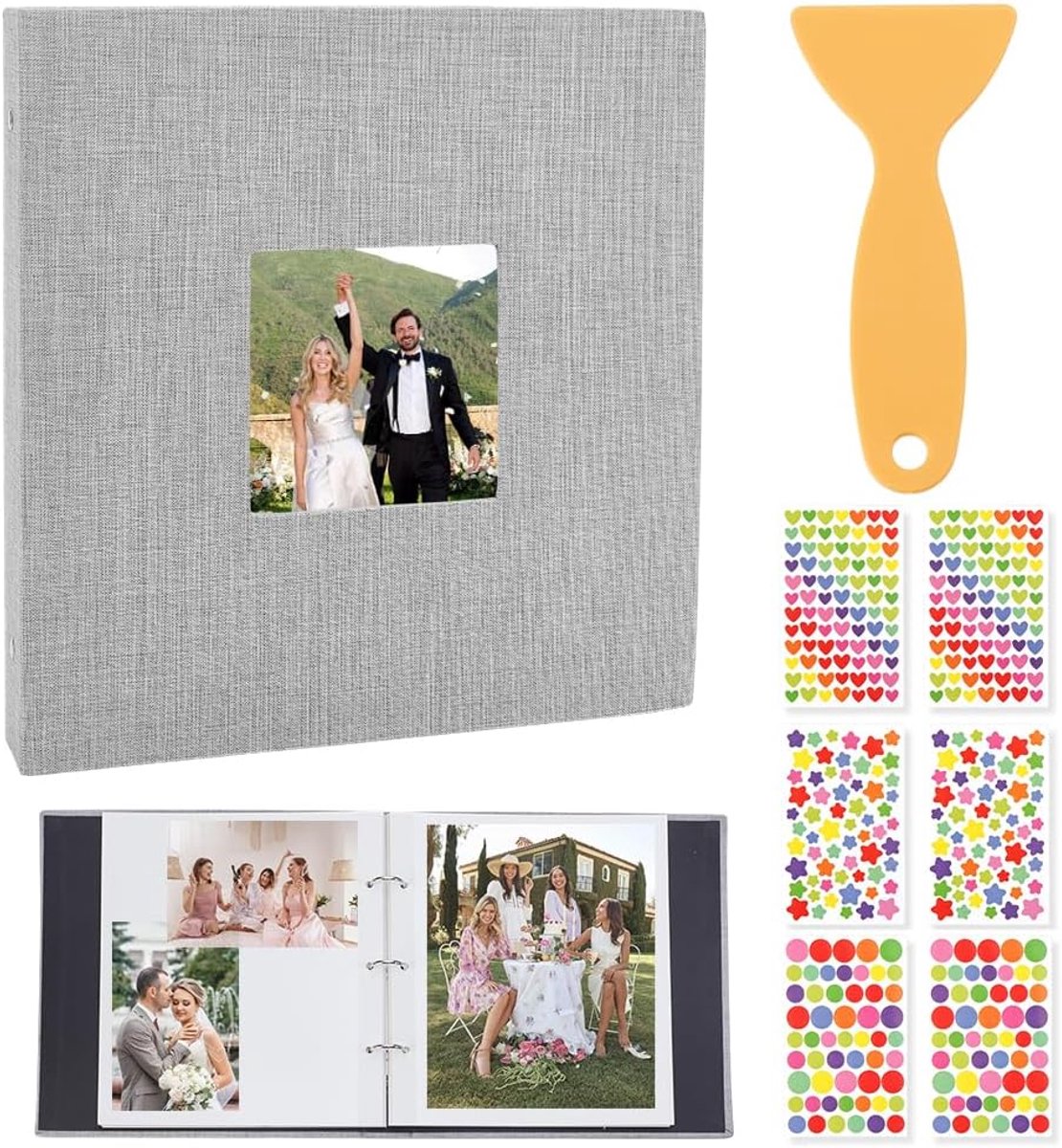 SnelShoppen - 2 Stuks Fotoalbums 4x6, Harde Linnen Omslag, 30 Pagina's, Zelfklevend, Grijs, Perfect voor Bruiloft, Reizen, Herinneringen, Venster 3 Ri