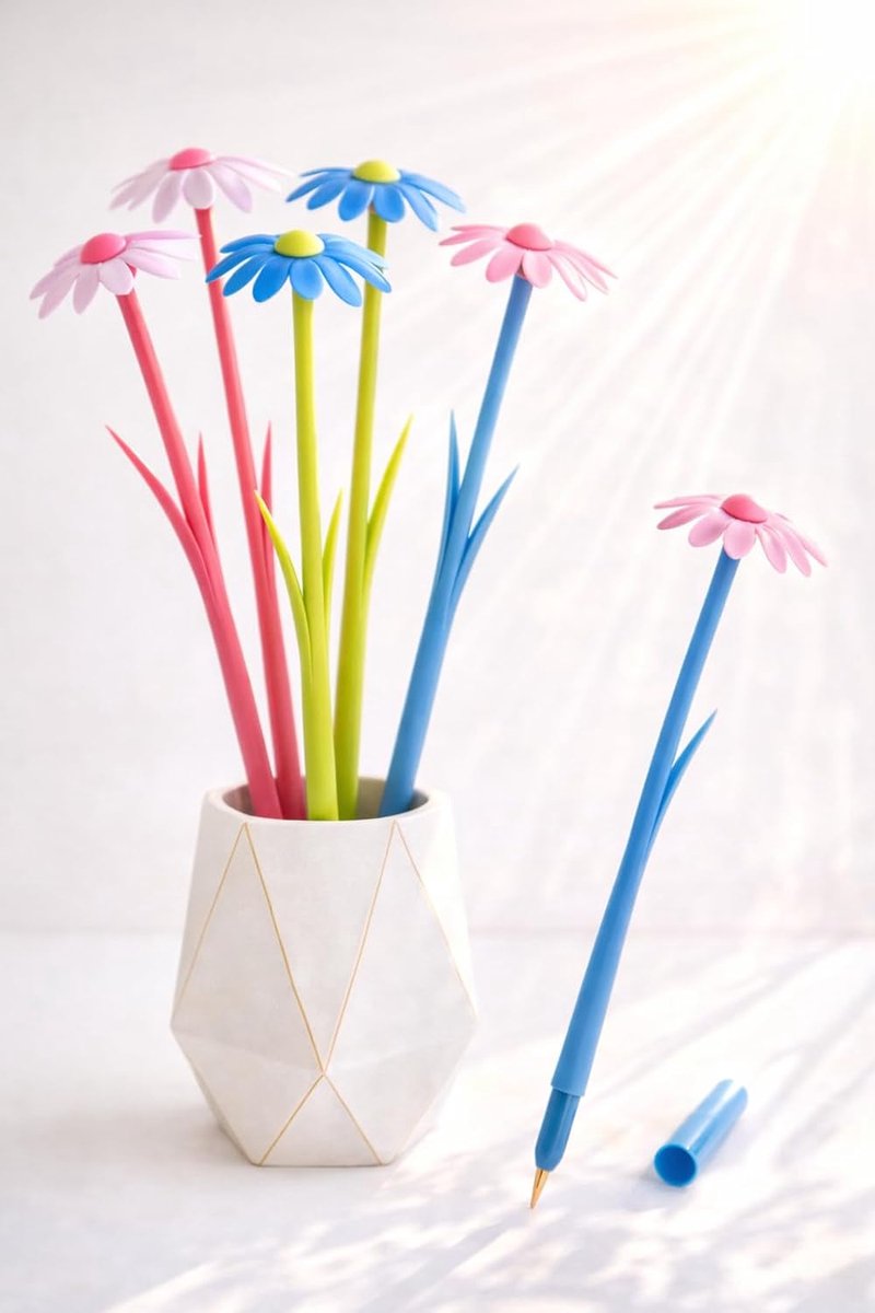 SnelShoppen - Set van 5 Kleurveranderende Madeliefjes Balpennen - Schattige Siliconen Pennen voor Vrouwen - Bureaudecoratie, Geschenken en Creatief Ge