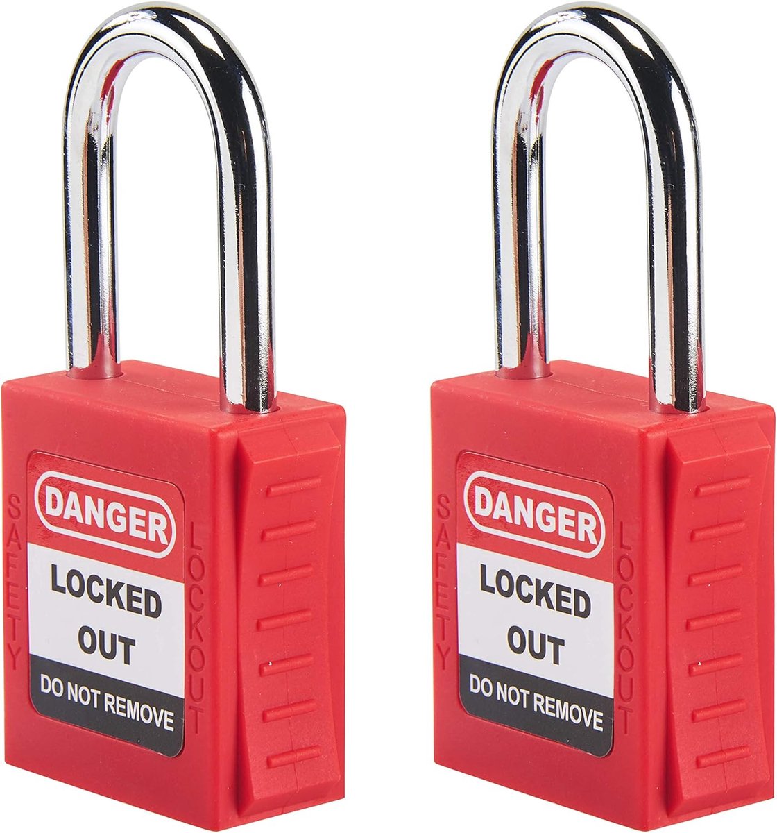 SnelShoppen - Veiligheidsslot, Hangslot, 2 Stuks Sleutels, Lockout Tagout Slot Loto Hangslot, 1-1/2 Inch Stalen Haak, Rood, Voor Veiligheid en Toezich