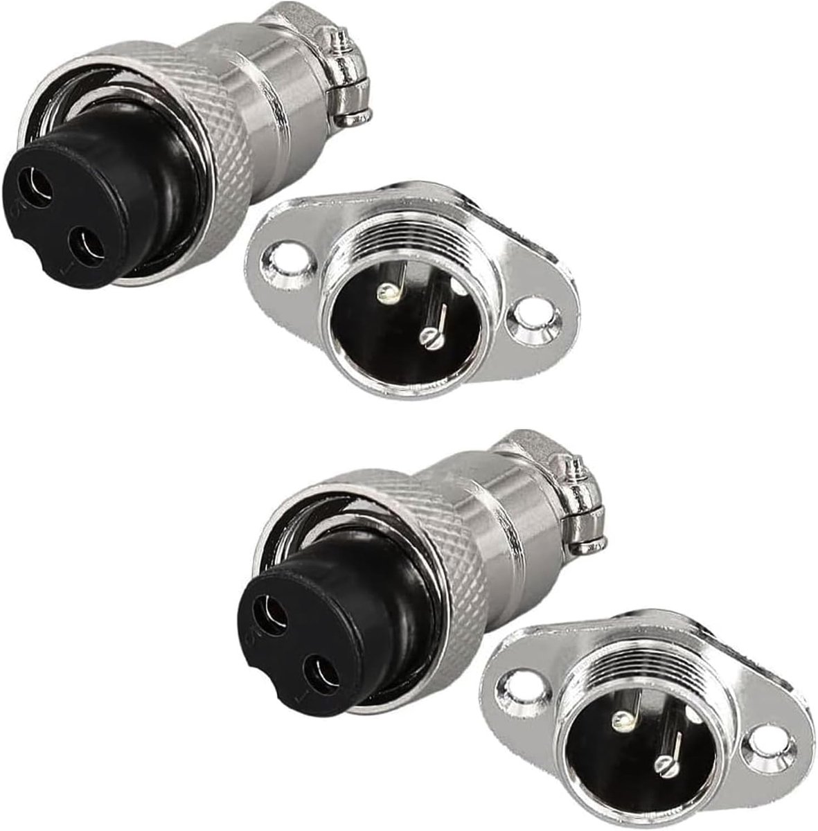 SnelShoppen - 2 stuks GX12 2-polige Luchtvaart Connector, Circulaire Metalen Stekker, M12 Diamant Flens GX12 Man/Vrouw Connector, 2-polige Paneelmonta