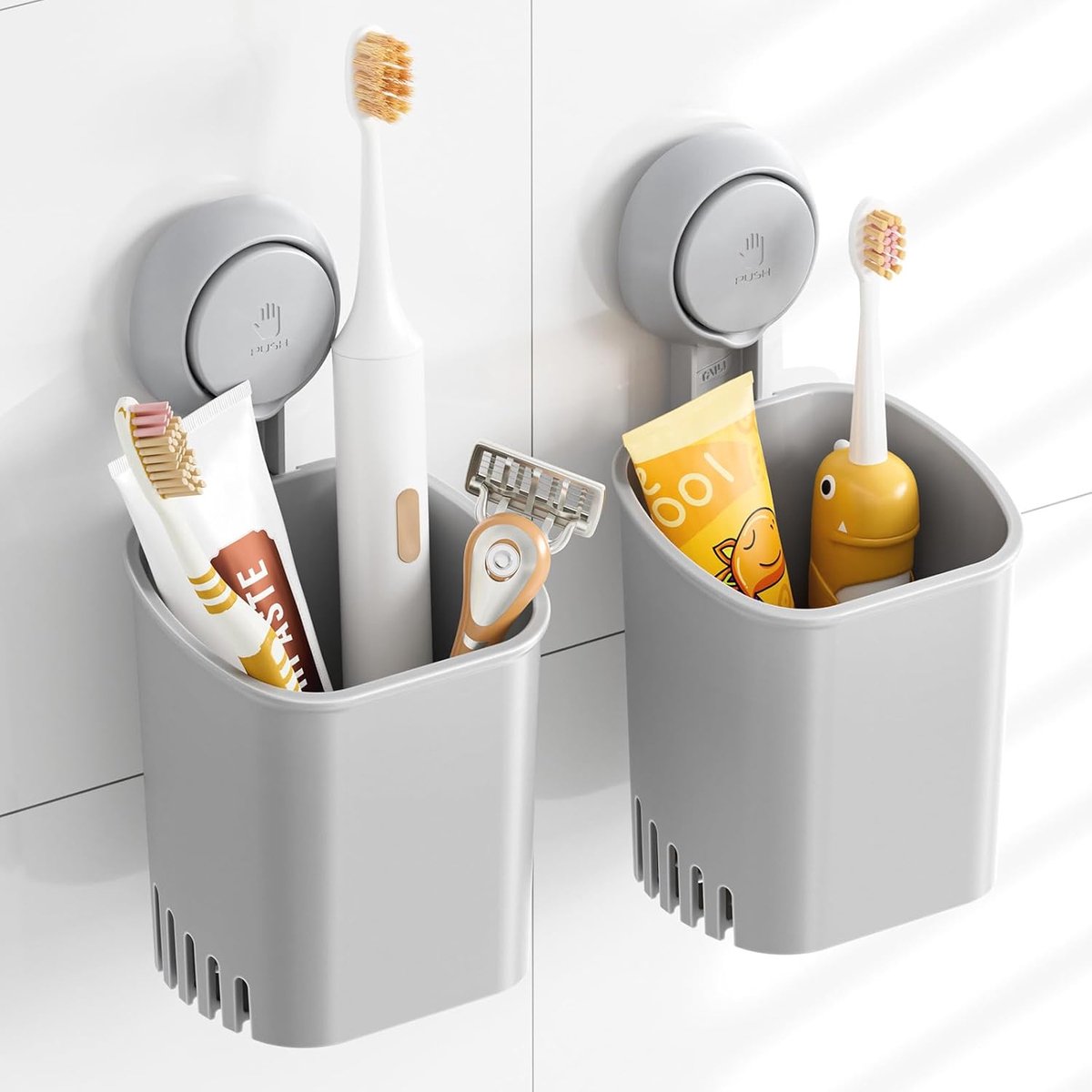 SnelShoppen - Wandmontage Tandborstelhouder 2 Pack, Max. Draagkracht 3kg, Zuignap Tandborstelhouder voor Badkamer, Douche Scheermes Organizer, Gereeds