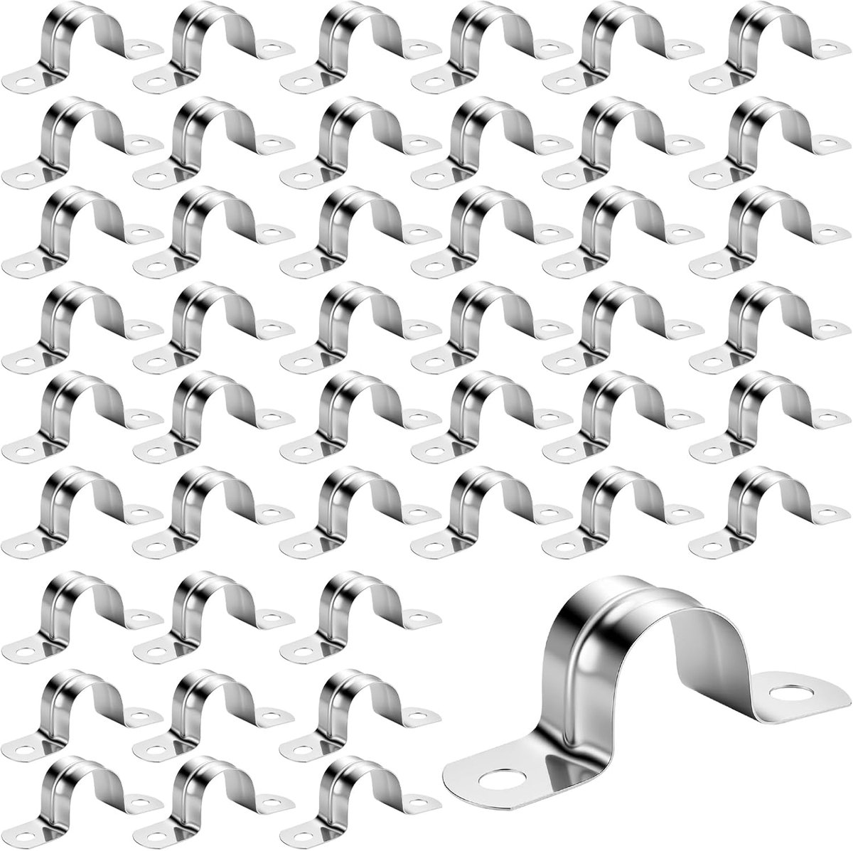 SnelShoppen - 200 stuks 20 mm Pijpriemklemmen, Roestvrij Stalen U-Beugel met 2 Gaten, Zware U-Buisklemmen voor Water- en Gaspijpinstallatie