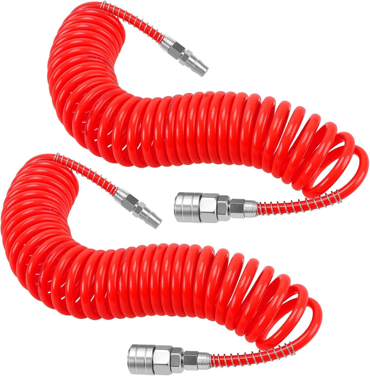 SnelShoppen - 2 STKS 6m PU Opgerolde Luchtslang 5mm ID x 8mm OD met Snelle Ontkoppeling, Intrekbare Compressor Slang voor Pneumatisch Gereedschap en G