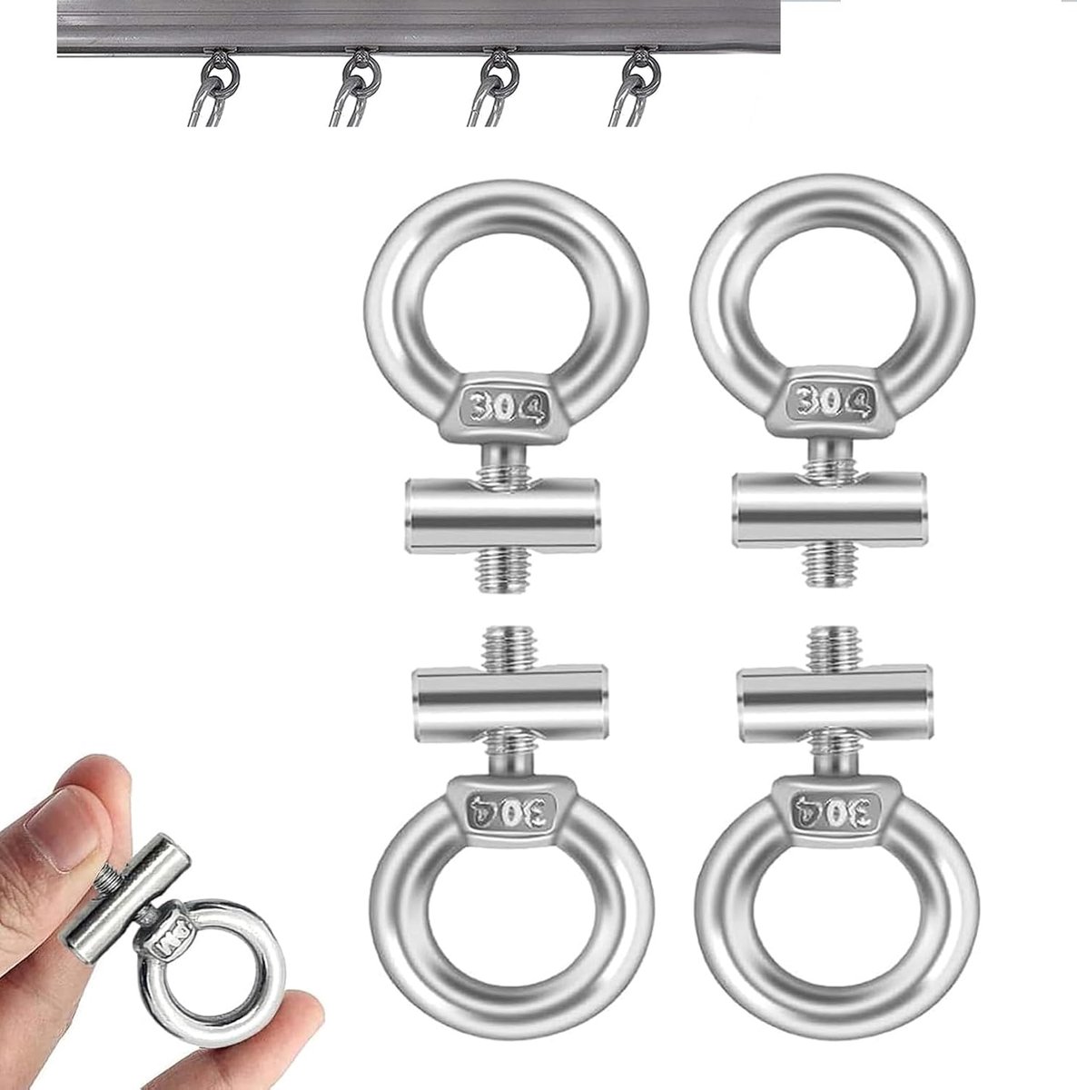SnelShoppen - 4 Stuks Oogschroeven en Ring van Roestvrij Staal 304 voor Buiten, Thuis, Kantoor - Ideaal voor Camping, Luifelrails, Gereedschaploos en
