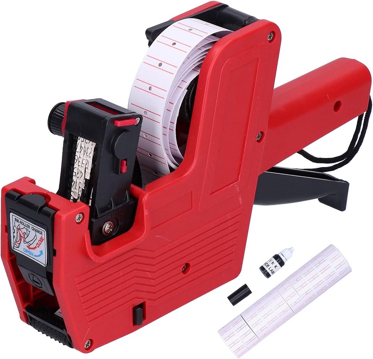 SnelShoppen - Handmatige Prijslabelmachine 8 Cijfers met 10 Sticker Labels en Rode Inkt voor Winkel en Thuisgebruik, Multivaluta Ondersteuning, Verste