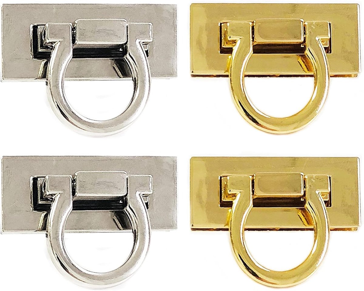 4 Stuks Sluitmechanisme voor Tassen, Handgemaakte Portemonnee Sloten, DIY Accessoires voor Leerbewerking en Tasreparatie in Goud en Zilver