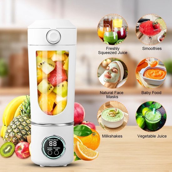 Draagbare Blender - Blender - 700ml - 12 Messen - Smoothie Maker - Mini Blender - LCD Display - USB-C - Smoothie Maker To Go - Elektrische Shakebeker - Draagbare Mixer voor Sport & Reizen - blender voor smoothies en shakes - Wit van Merkloos — afbeelding 4