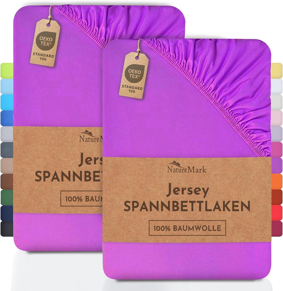 SnelShoppen - 2-pack Jersey Hoeslaken 100% Katoen - Fitted Sheet in Diverse Maten en Kleuren - Paars - Geschikt voor Hoogte tot 25 CM