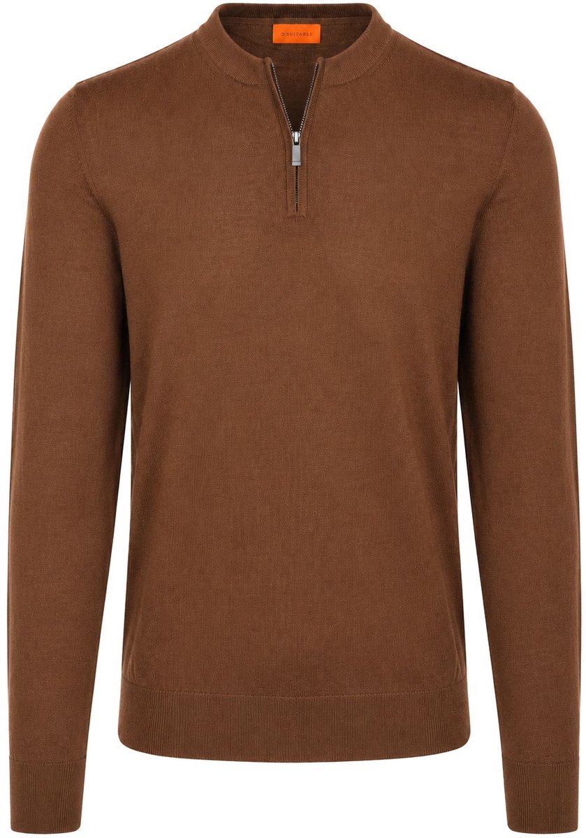 Suitable Crew Zip Merino Bruin - Maat M - Heren - Quarter zip - Schipperstrui met rits - Volwassen mannen - Sweater