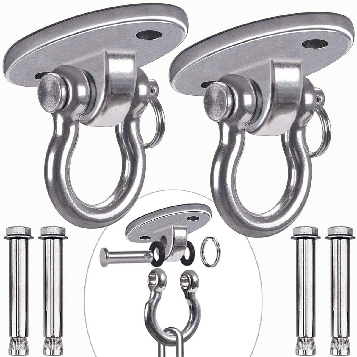 SnelShoppen - 2pcs Betonnen Plafond Hangers 180° Rotatable Hangmat Schommel Basis Bevestigingsbout Ovaal voor Speelveld Stoel, Yoga Touw, Bokszakken,