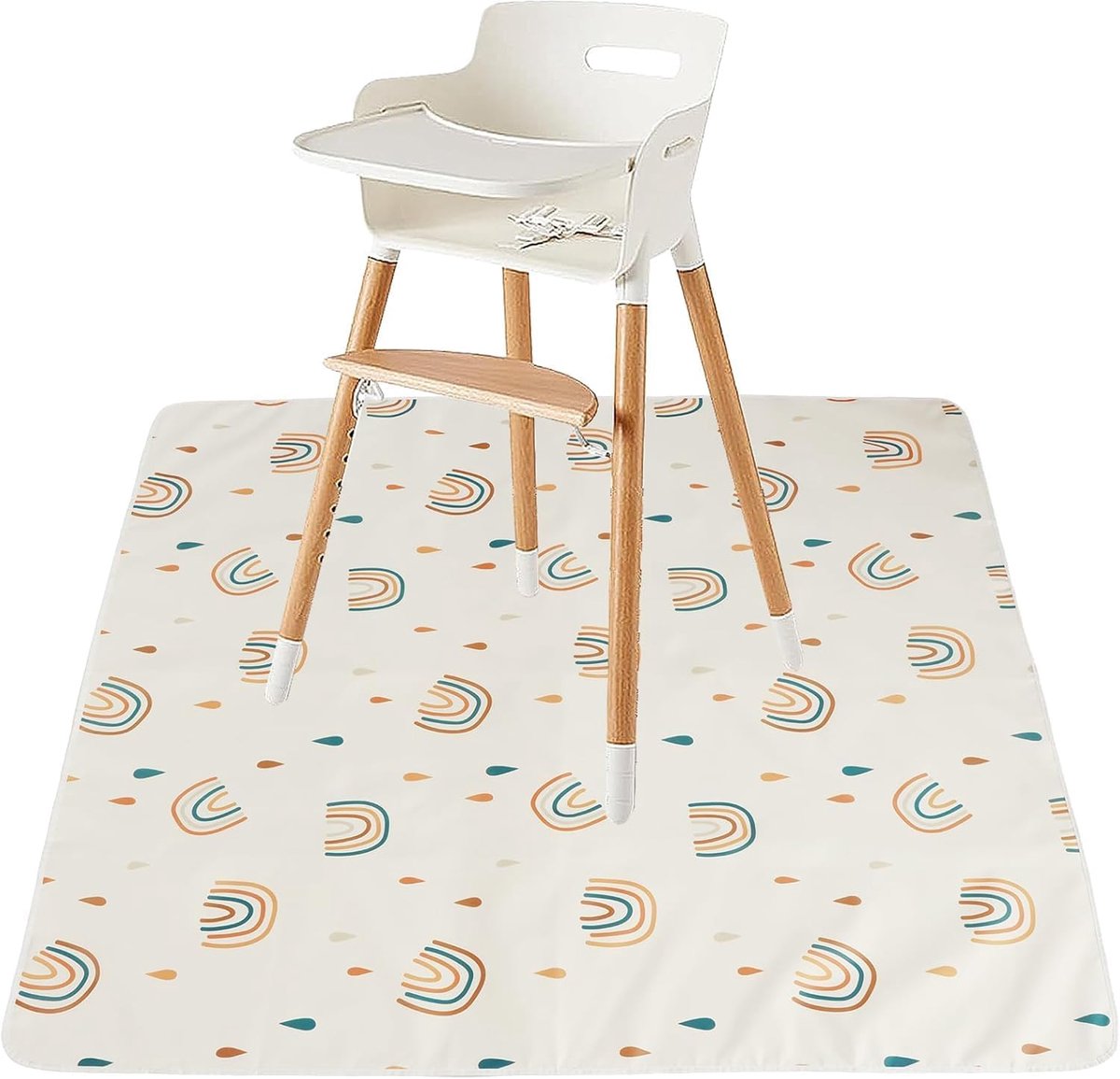 SnelShoppen - Kinderstoel Tapijt, 110 x 110 cm, Vloerbescherming, Kinderen, Antislip, Waterdicht, Voor Binnen en Buiten, Regenboog