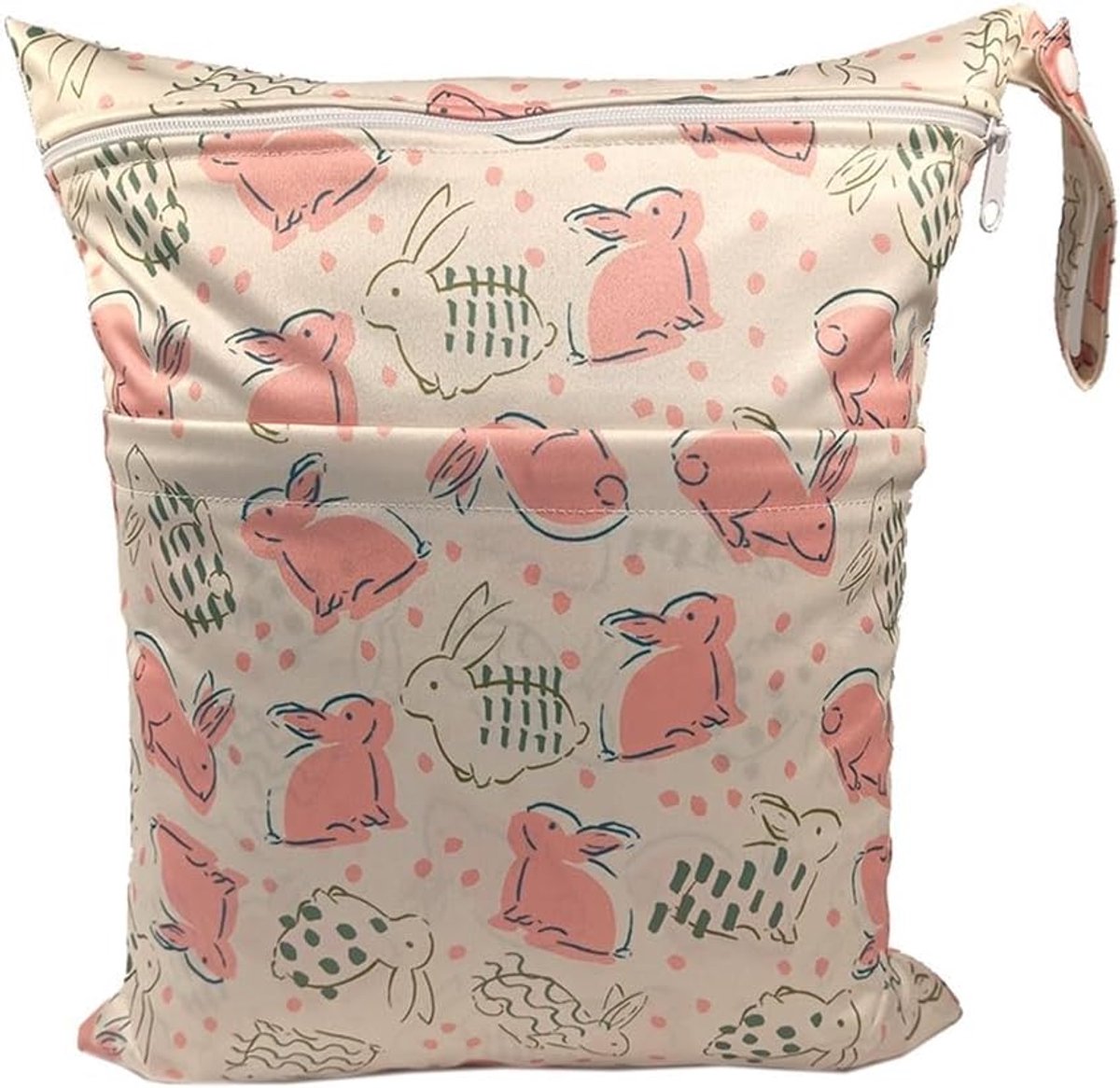 SnelShoppen - Wetbag Kleuter Luiertas Waterdicht Cartoon Dierprint Luiertassen met Rits Herbruikbare Nat Droog Tas voor Reizen - Konijn 36x30cm