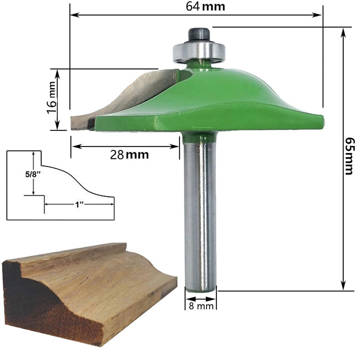 Set van 3 Freesjes met 8mm Ronde Schacht voor Houten Platen - Houtbewerking, Freesgereedschap, Carbide Groeffrezen