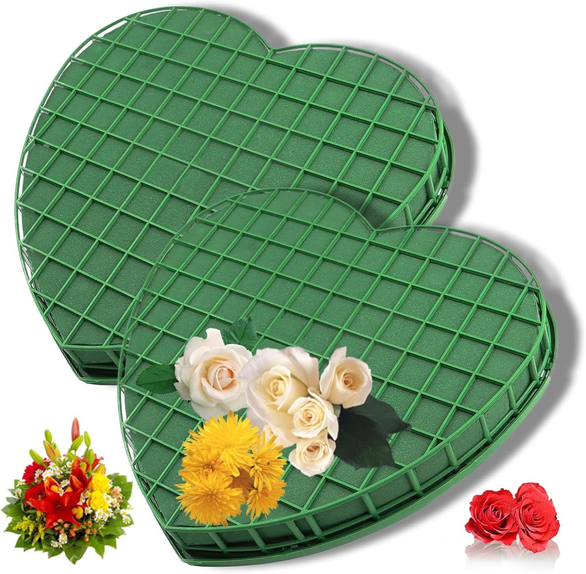 SnelShoppen - 2 Stuks Schuim Hart met Bloemensteek voor Bloemstukken, Nat Stick Schuim, Scotch Spons, Creatief voor Feesten, Auto, Bruiloft, Cadeaus,
