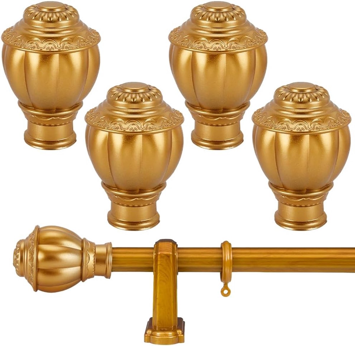 SnelShoppen - Decoratieve Gordijnroede Eindelementen 4 Stuks, Vintage Plastic Gordijnroede Eindkappen voor 1,1 Inch Gordijnstangen, Gouden Gordijnroed