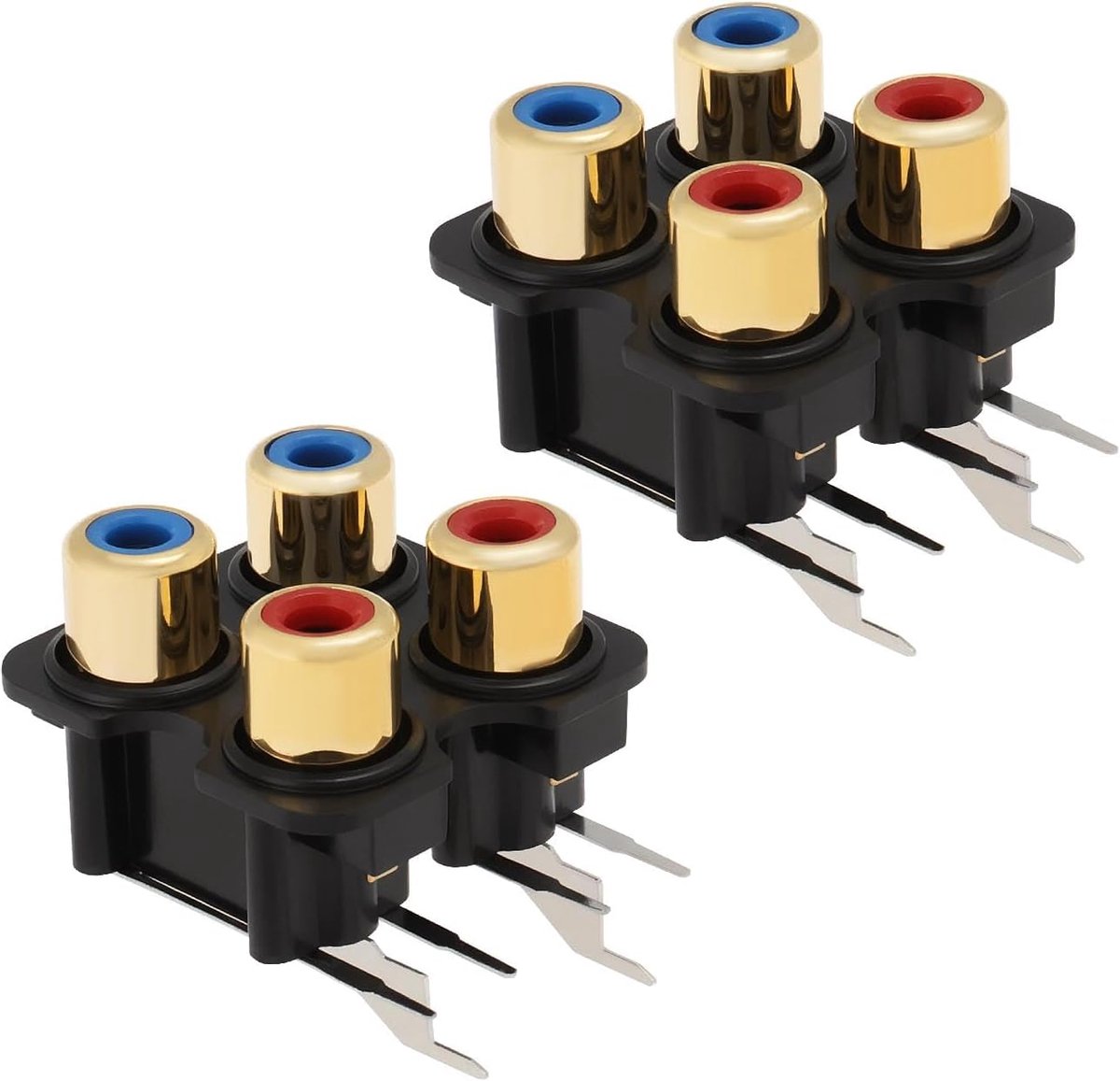 SnelShoppen - 2 Stuks 14 x 14mm Pitch Montage 4 Socket PCB Mount Gouden RCA Phono Sockets Geschikt voor Audiolab 8000 Serie Apparatuur
