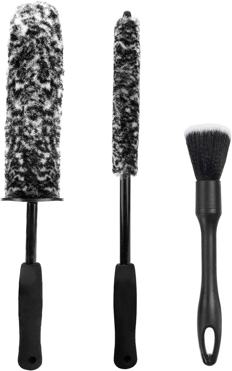 SnelShoppen - 3Pcs Autowielborstels - Velgen en Ringen Schoonmaakborstel Set met Lange Handgreep - Microfiber Wiel Hub Borstels - Verschillende Maten