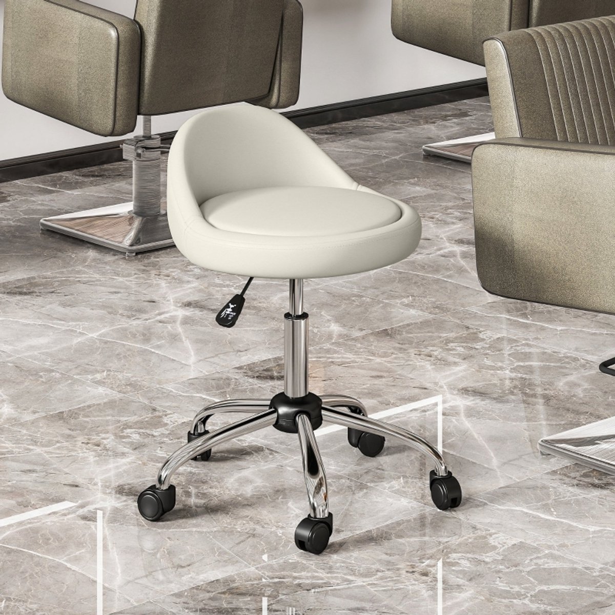 MODENUIT Bureaukruk 63-83 cm - Draaibaar Met Wielen - Voor Kantoor En Salon - Kunstleer - Wit
