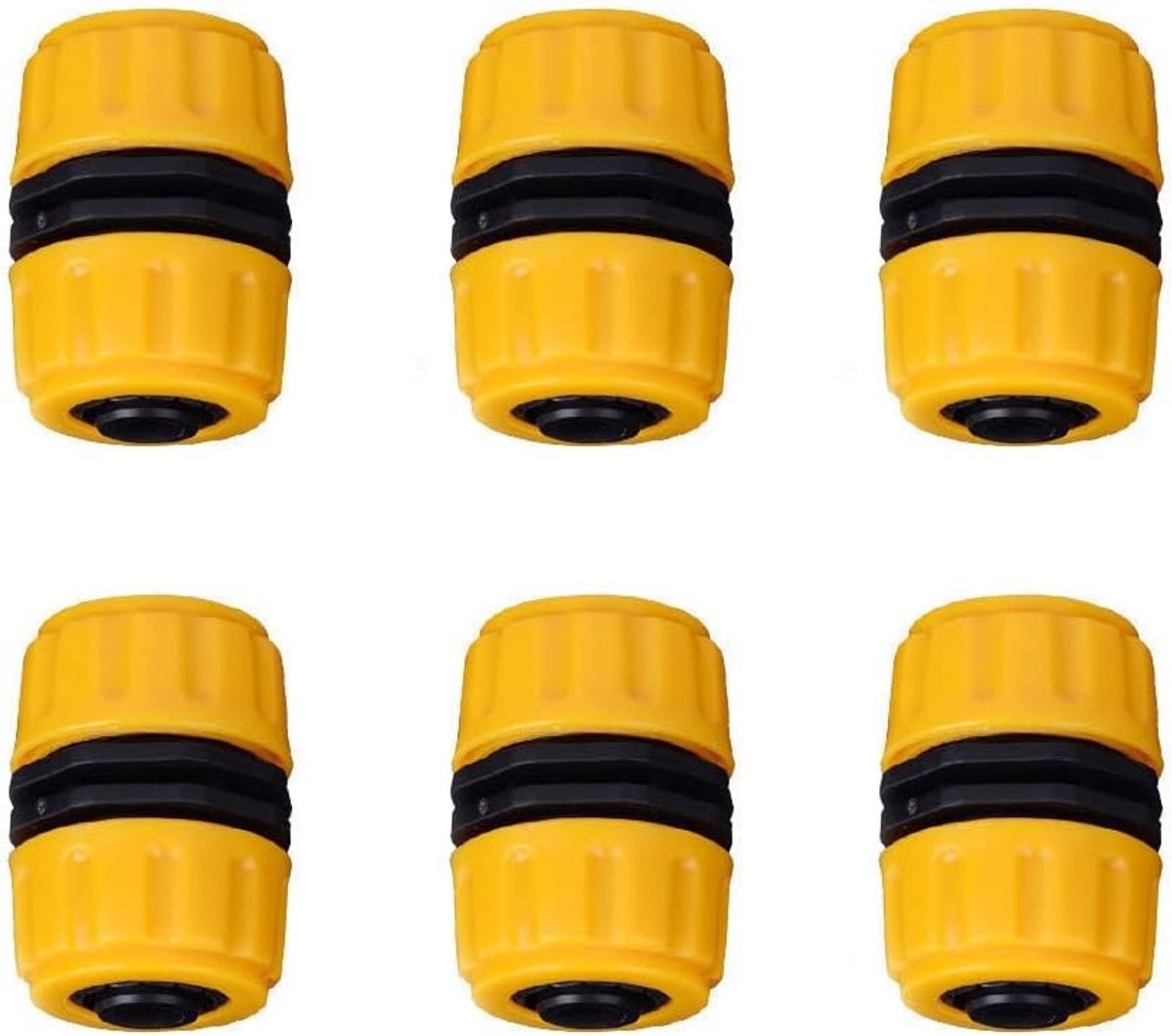 6-delige slangreparatie koppeling voor het verbinden van 1/2 inch tuinslangen, snelle reparatiefittingen, eenvoudig en compact in gebruik voor tuinonderhoud.