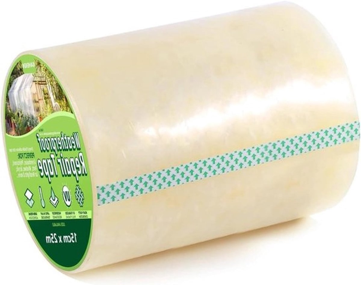15 cm x 25 m Broeikasreparatietape - 6 mil dik - UV-bestendig - Voor reparatie van polytunnel kasafdekking - Plastic folie reparatietape