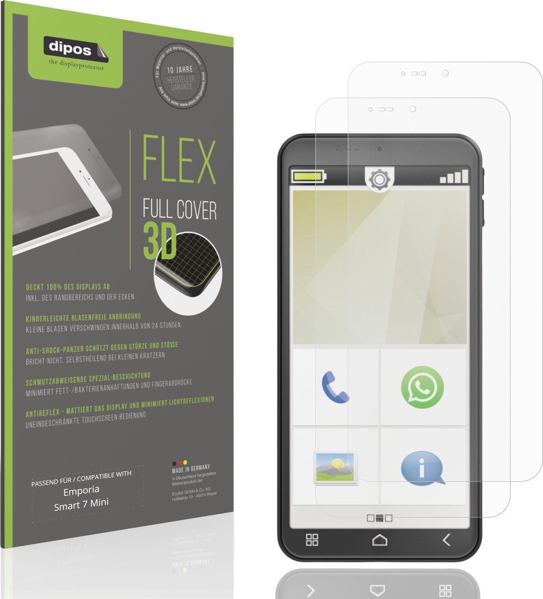 dipos FLEX – 2x Matte Screenprotector geschikt voor Emporia Smart 7 Mini | Volledige Schermbescherming | Case-Friendly
